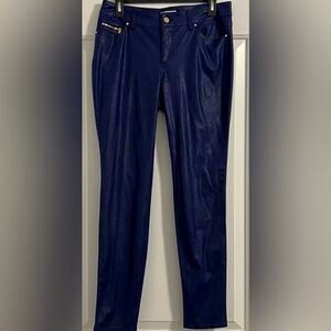 New Cache faux leather women’s 8 shiny blue straight leg pants